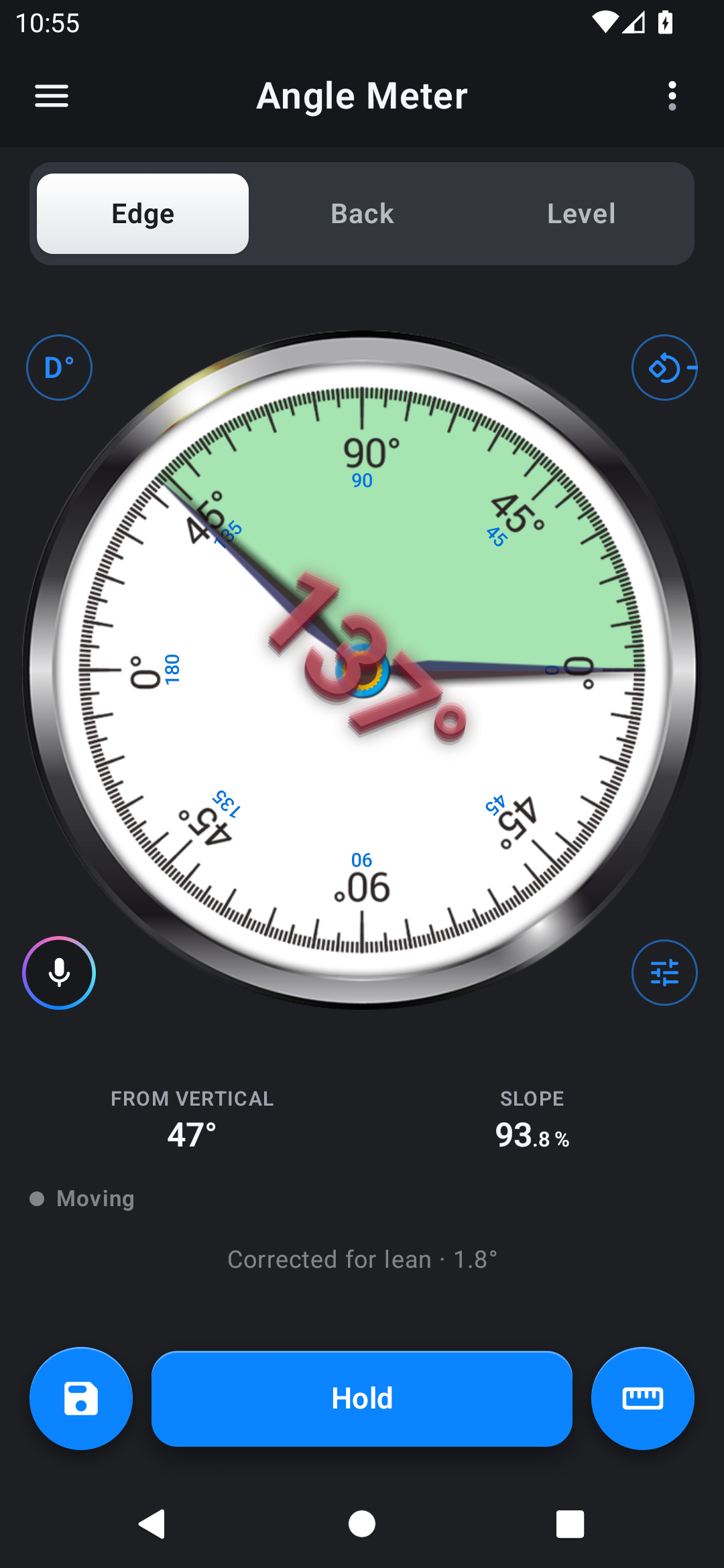 Angle Meter edge dial with an angle reading
