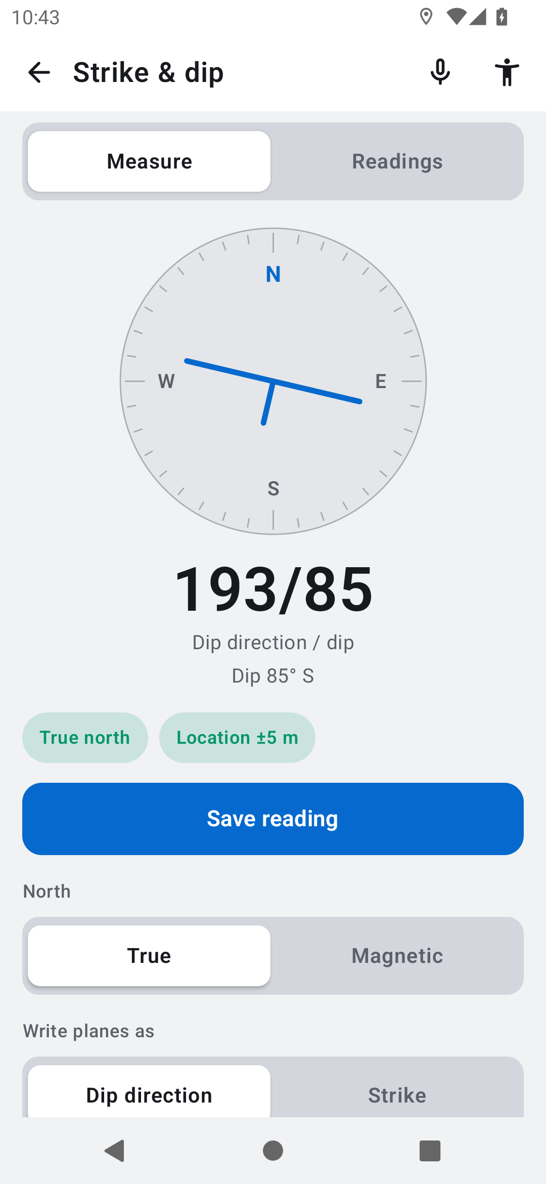 The shared Strike and dip tool with geological orientation readings