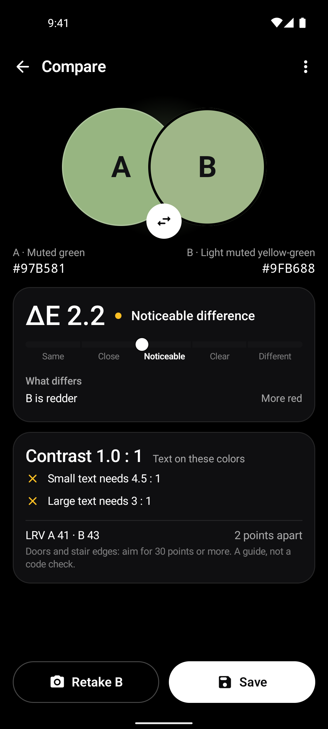 Color Picker comparison of two selected colors
