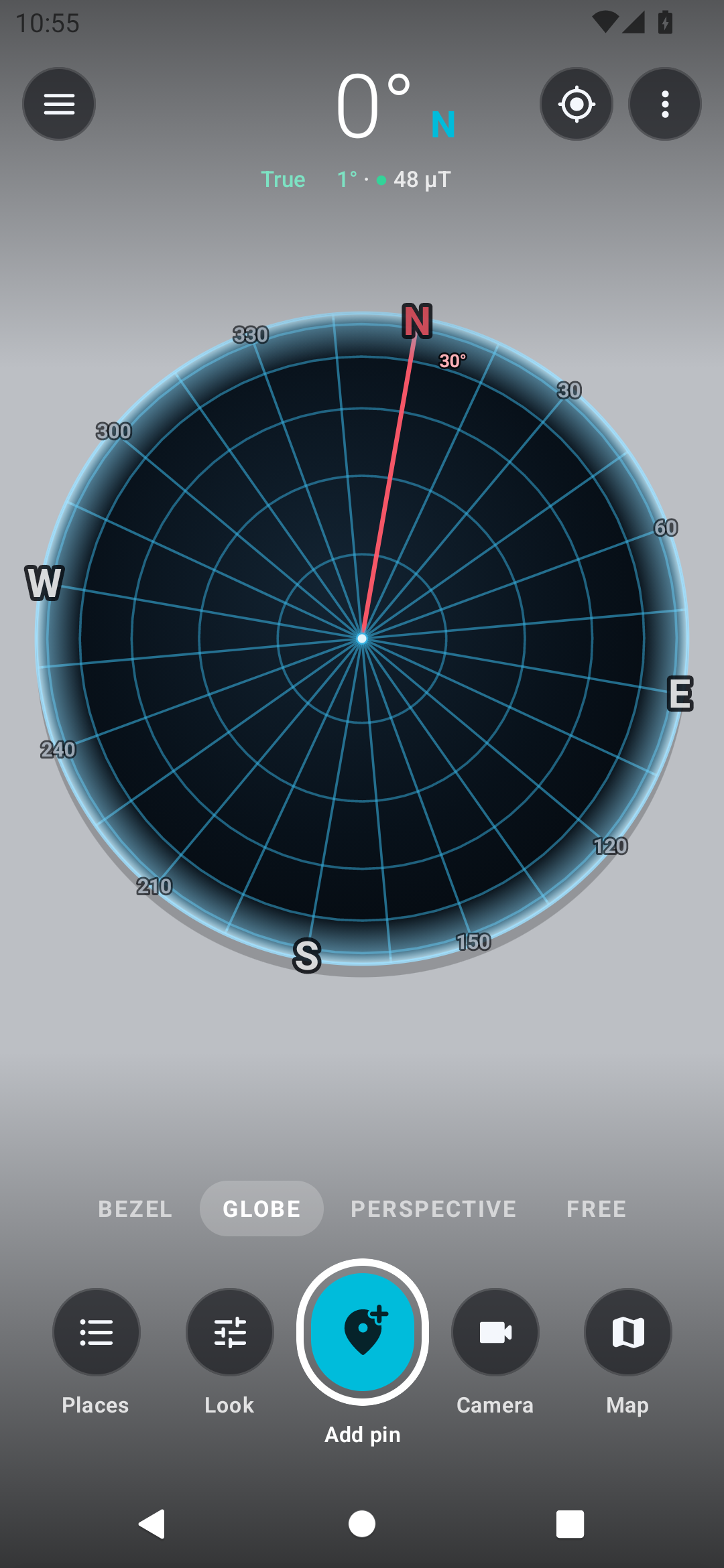 Compass AR globe view and heading