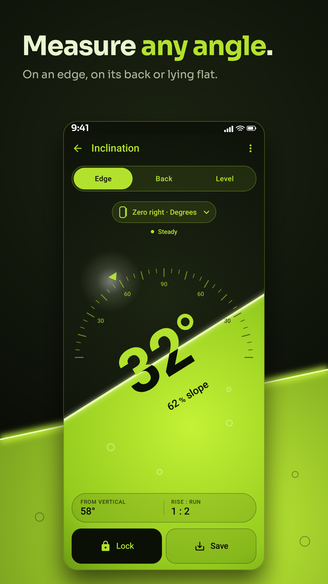 Inclination app angle-measurement preview