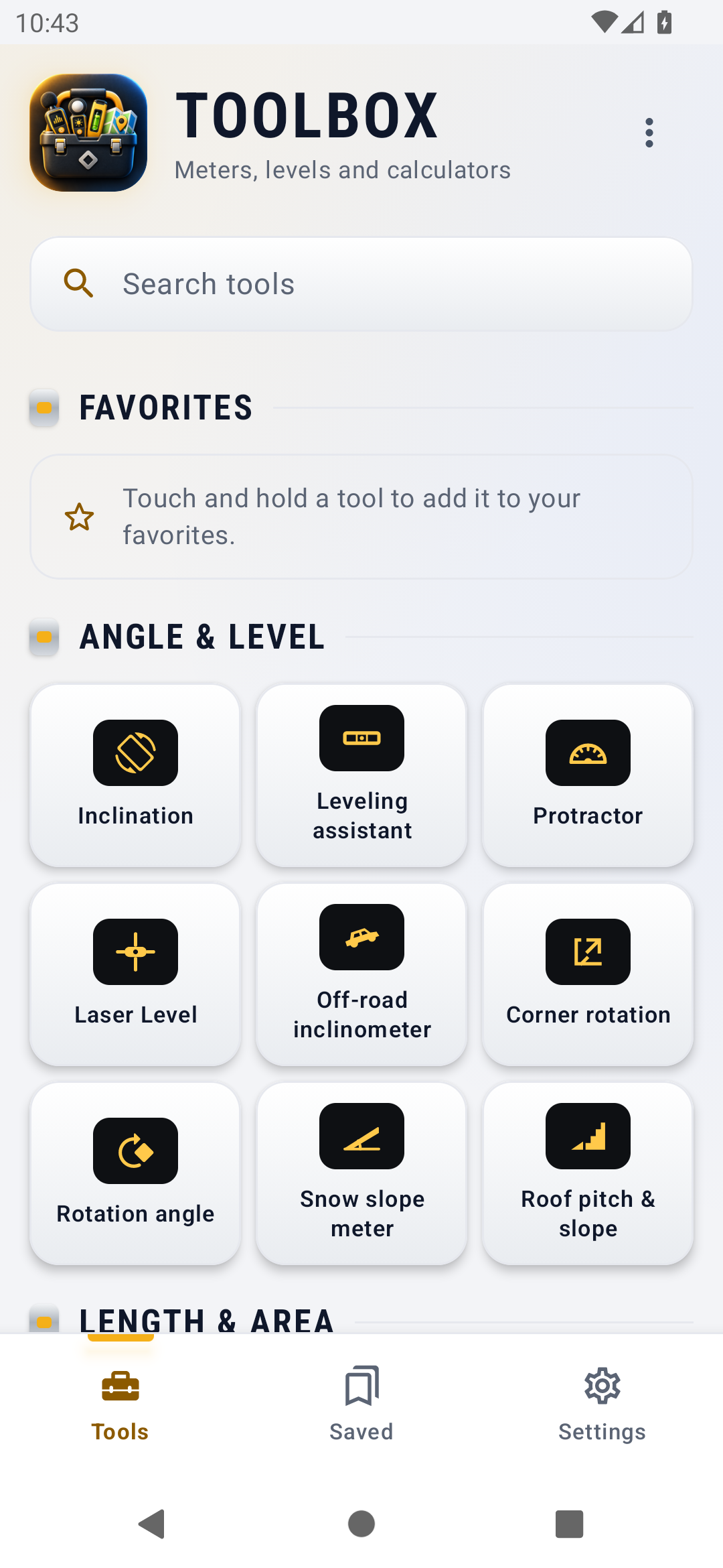 Toolbox tool catalog with measurement tools