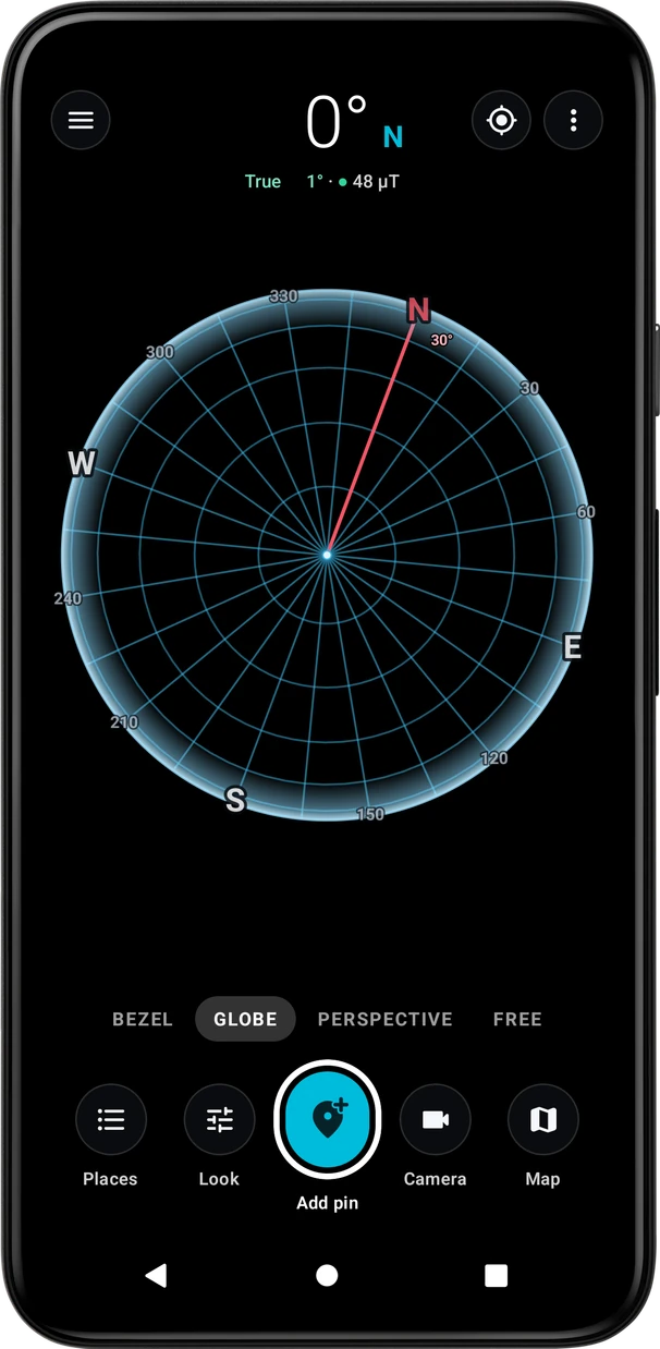 Compass AR, shown inside a phone casing