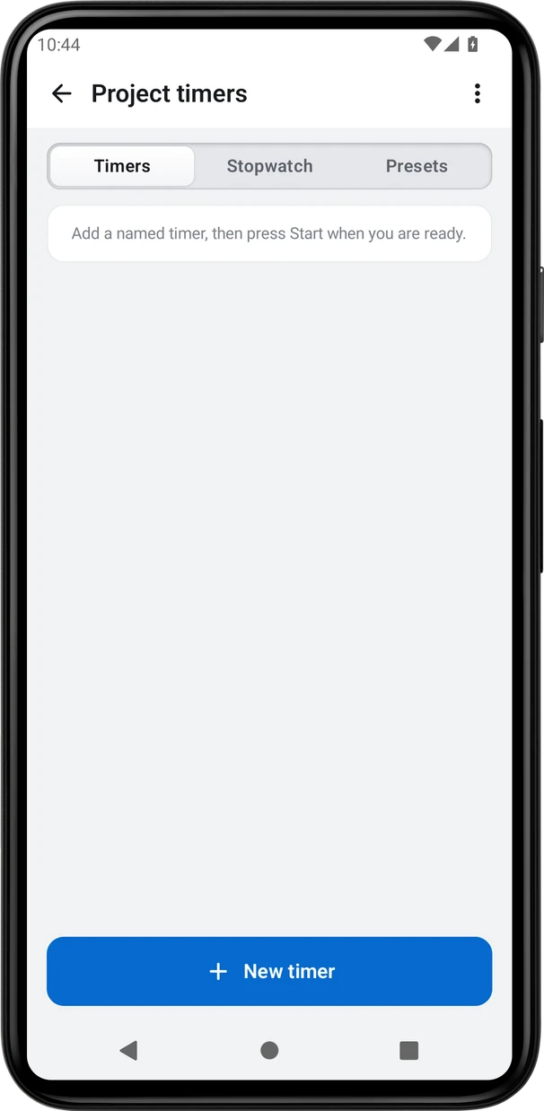 Project timers, shown inside a phone casing