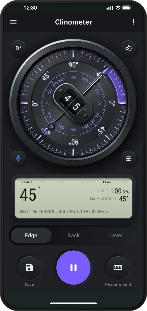 Clinometer, shown inside a phone casing