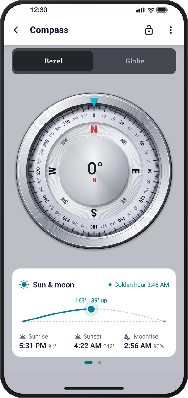 Compass, shown inside a phone casing