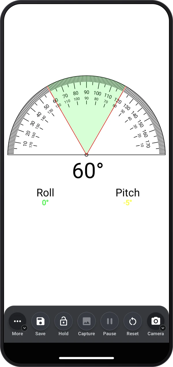 Protractor, shown inside a phone casing