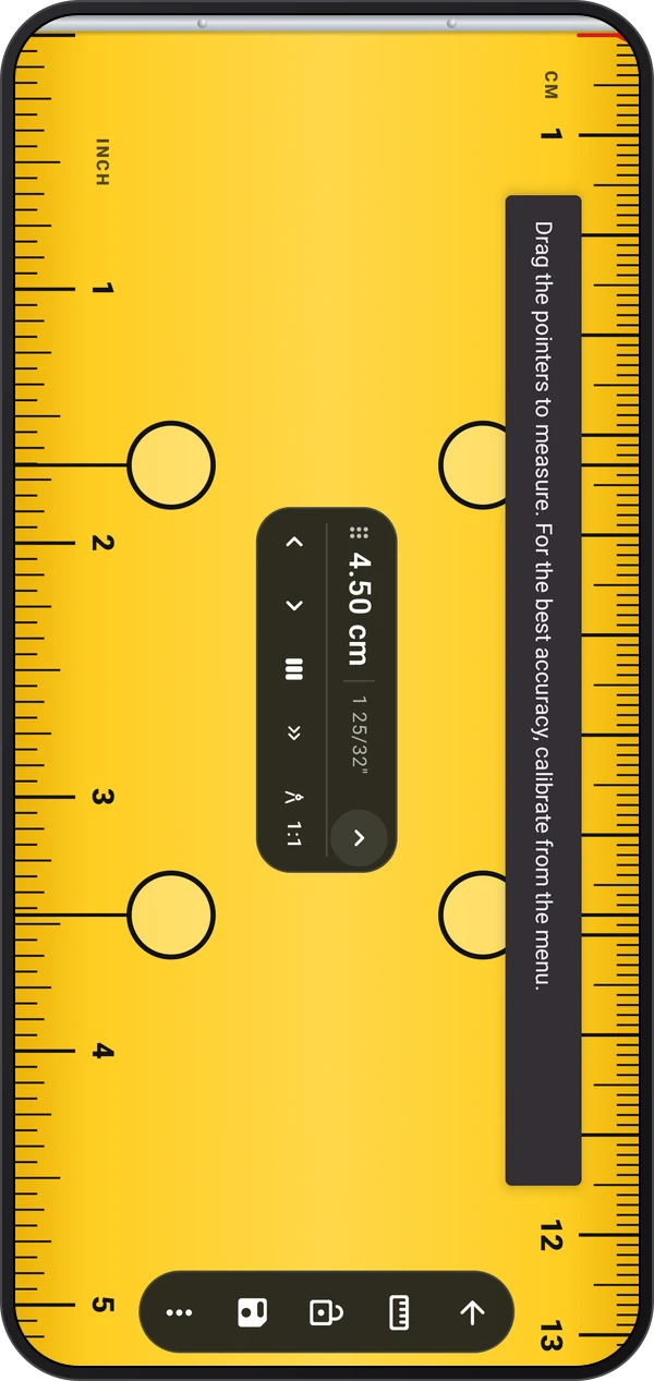 Ruler, shown inside a phone casing