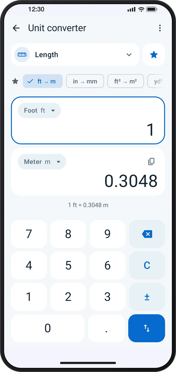 Unit converter, shown inside a phone casing